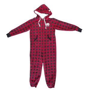 Roots Large Red Black Hooded Onesie Sleep Lounge Wear Cozy Warm